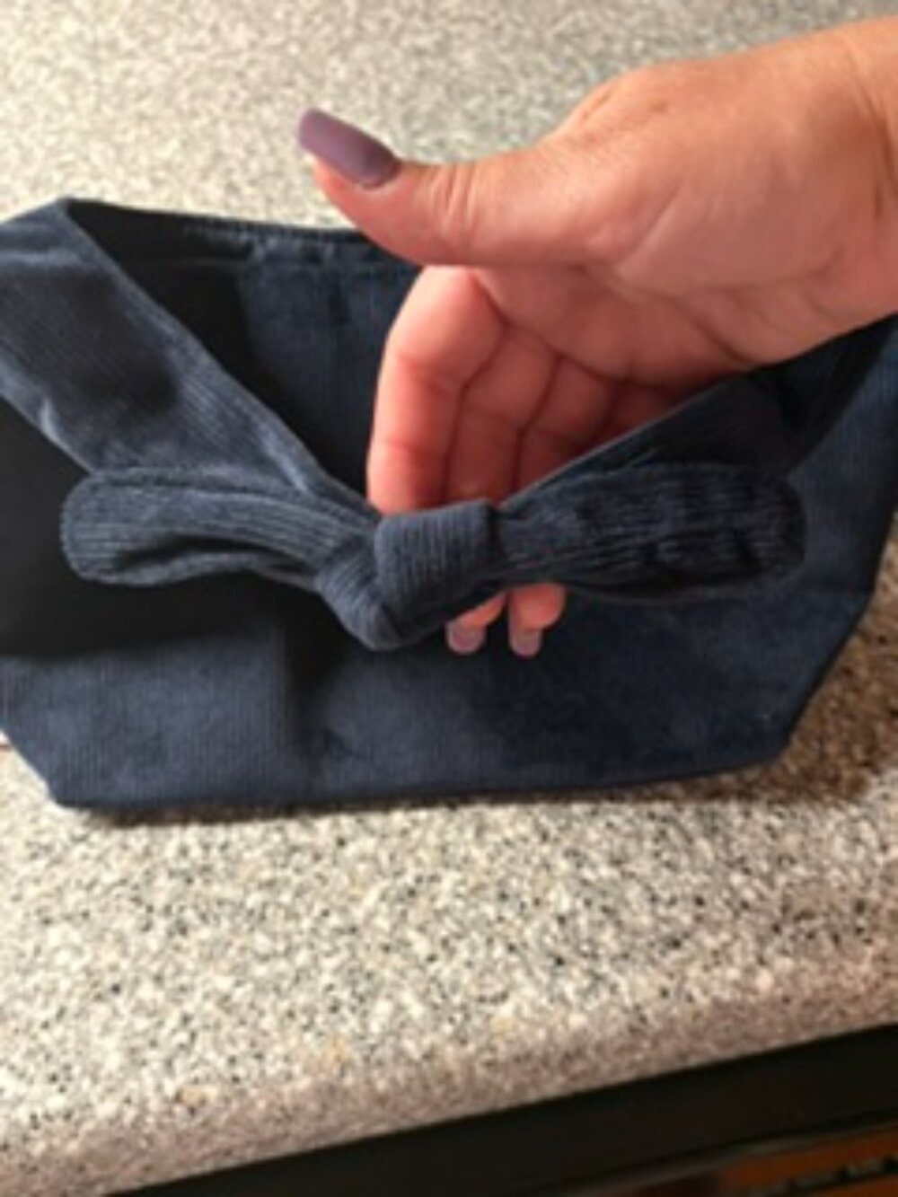 Corduroy Navy Blue Purse with cute bow strap.